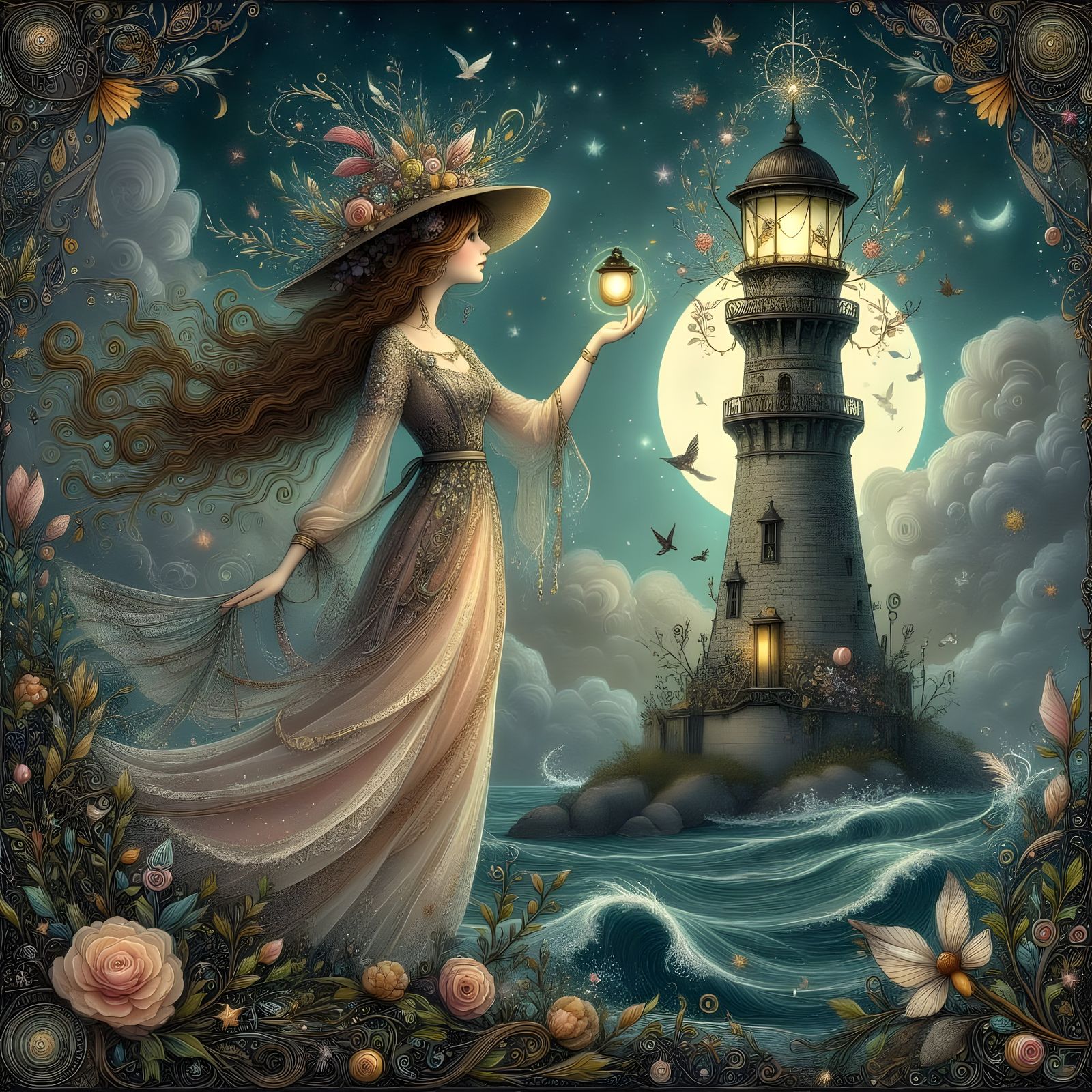 Flapper Girl on Art Deco Lighthouse