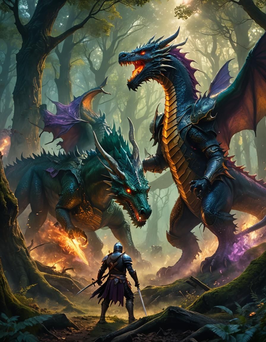 Epic Fantasy Battle in Vibrant Matte Painting Style