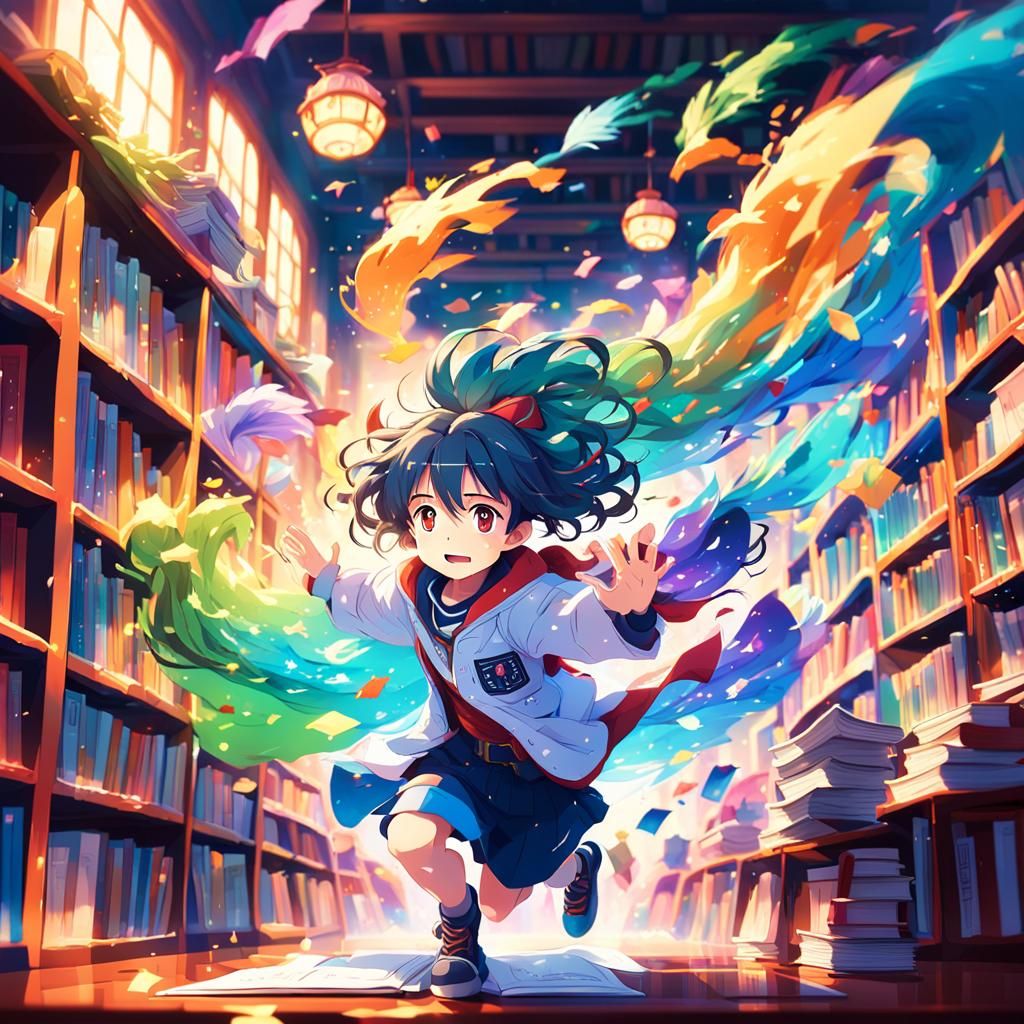 Vibrant Anime Characters Escape a Colorful Picture Book