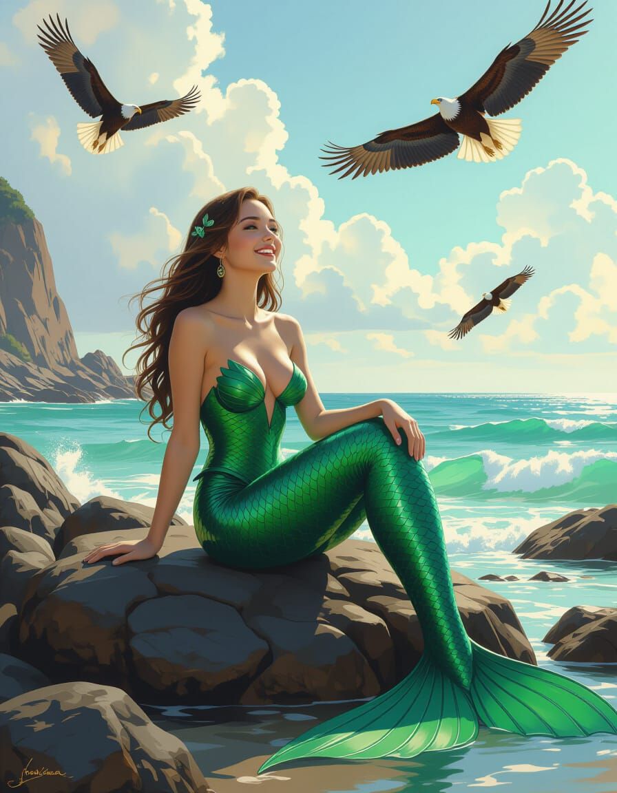 mermaid, eagles