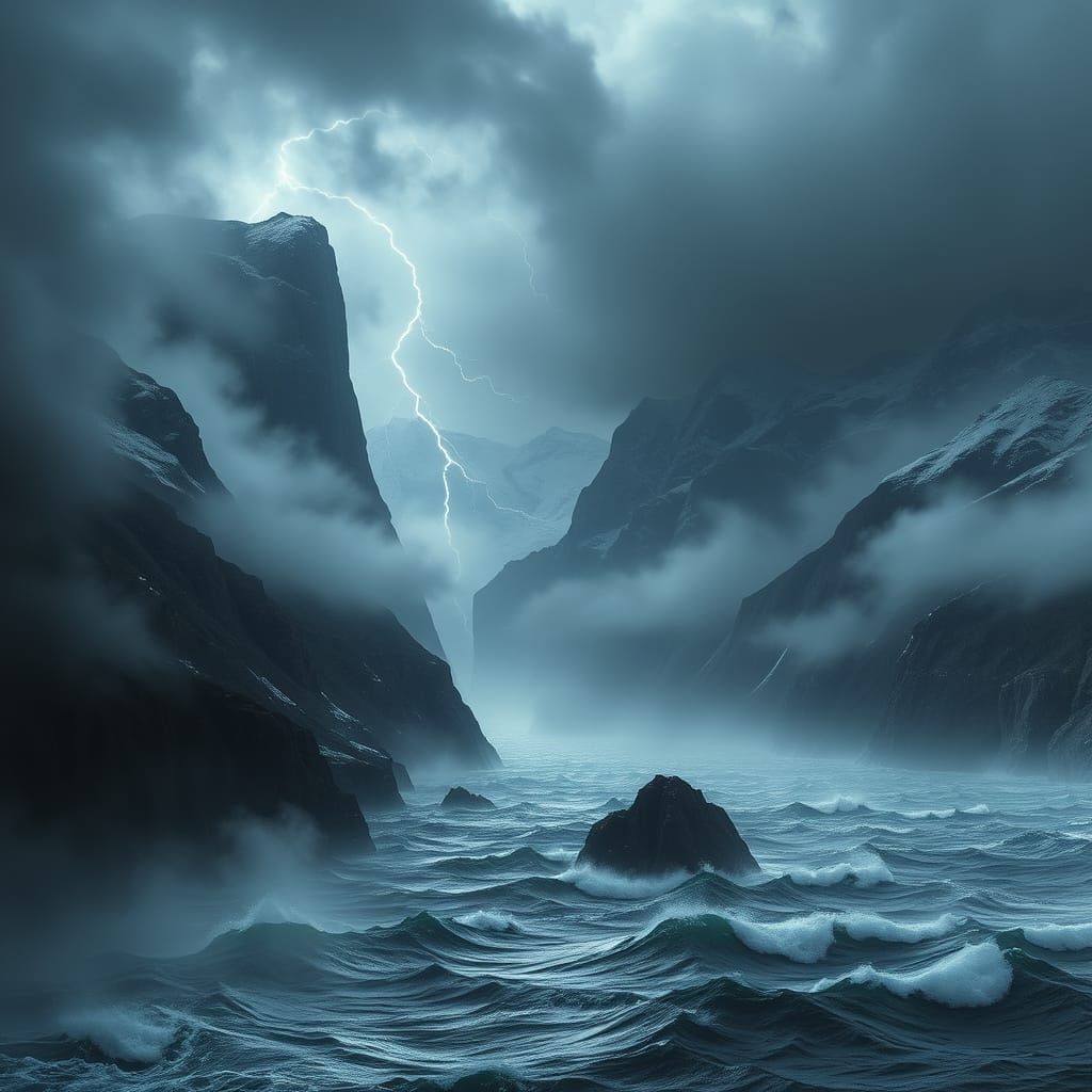 Majestic Fjord in a Dystopian Stormscape