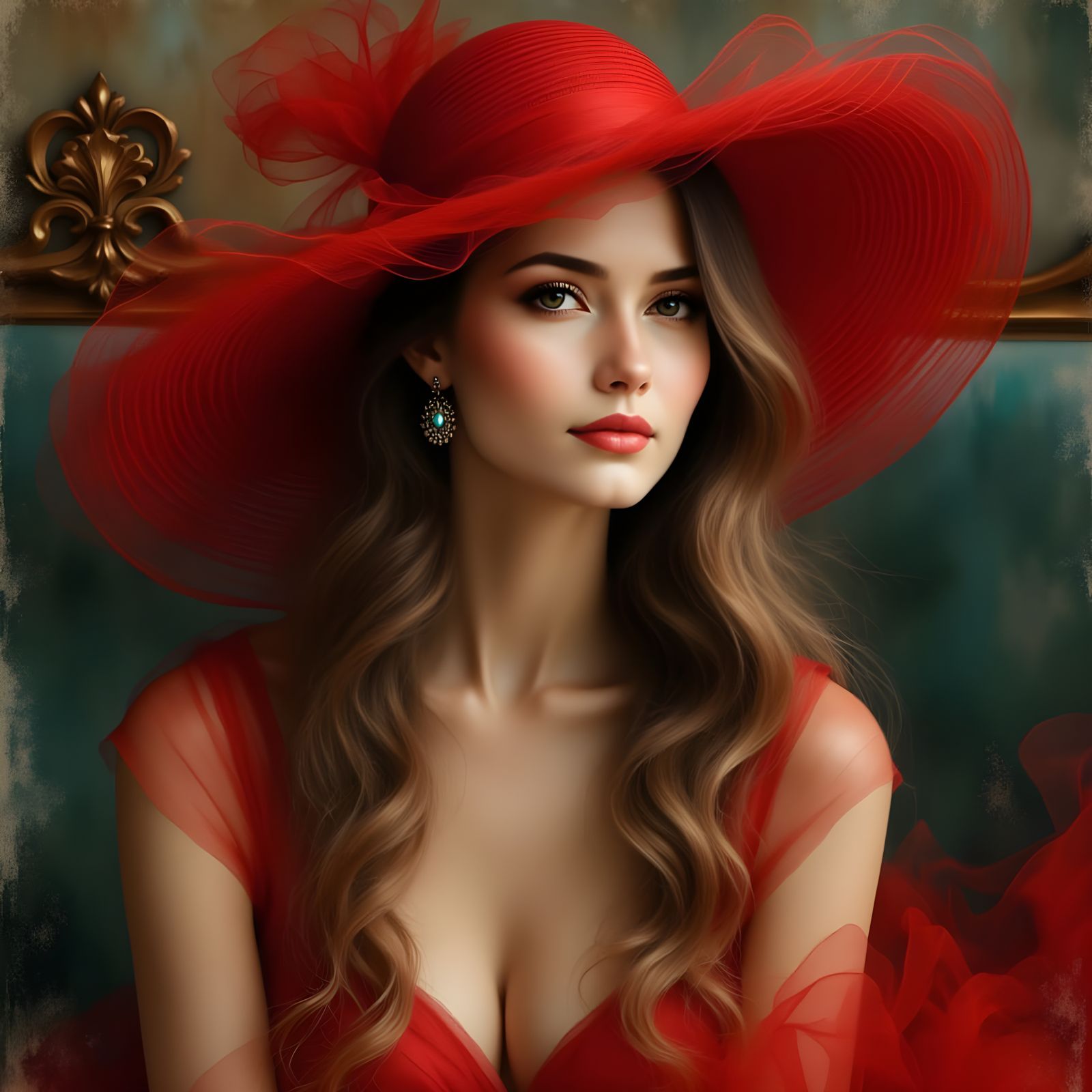 Vintage Hollywood Glamour Lady in Crimson Hat