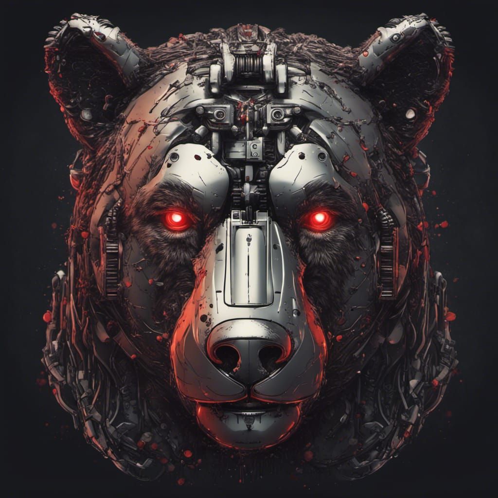Robotic Bear Vector Graphic with Blood Logo