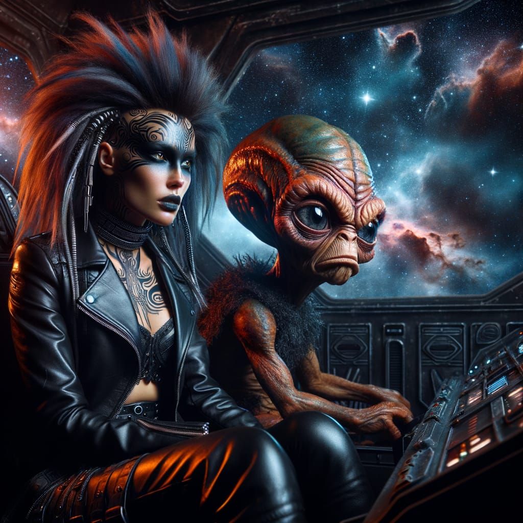 Female Martian Pilot Soaring Through Nebula