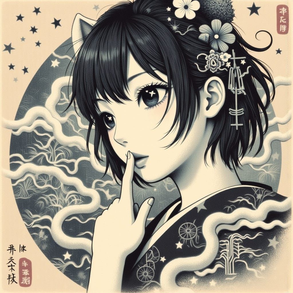 Traditional Japanese Yokai in Chalk Pseudo-Realism Art