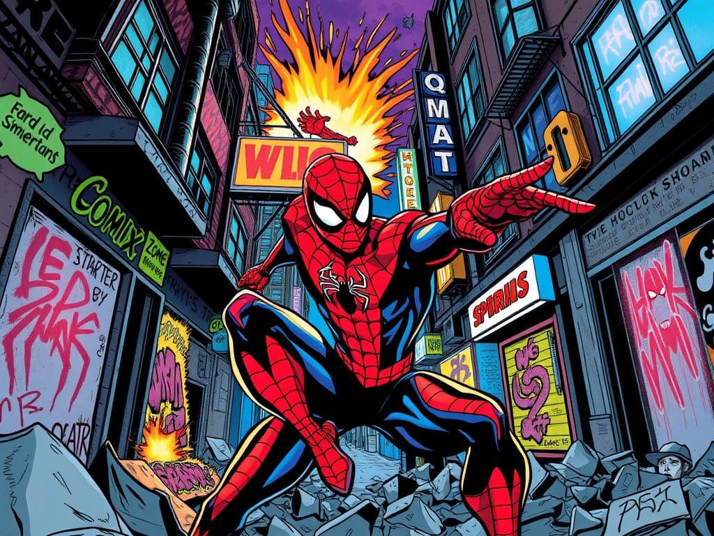 Gritty Urban Comic Book Scene in Retro 90s Style