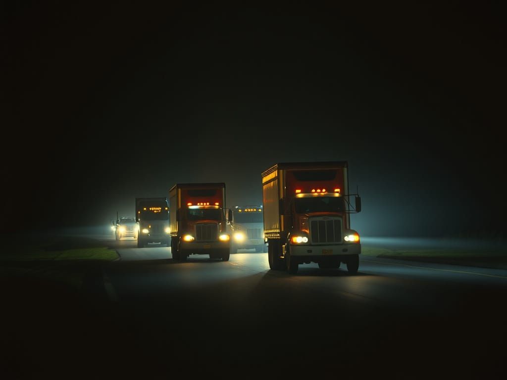 Night Truck Convoy in Cinematic Style