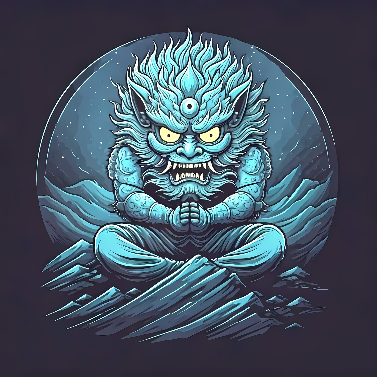 A Monk Tames the Furious Raijúj in a Vector Illustration