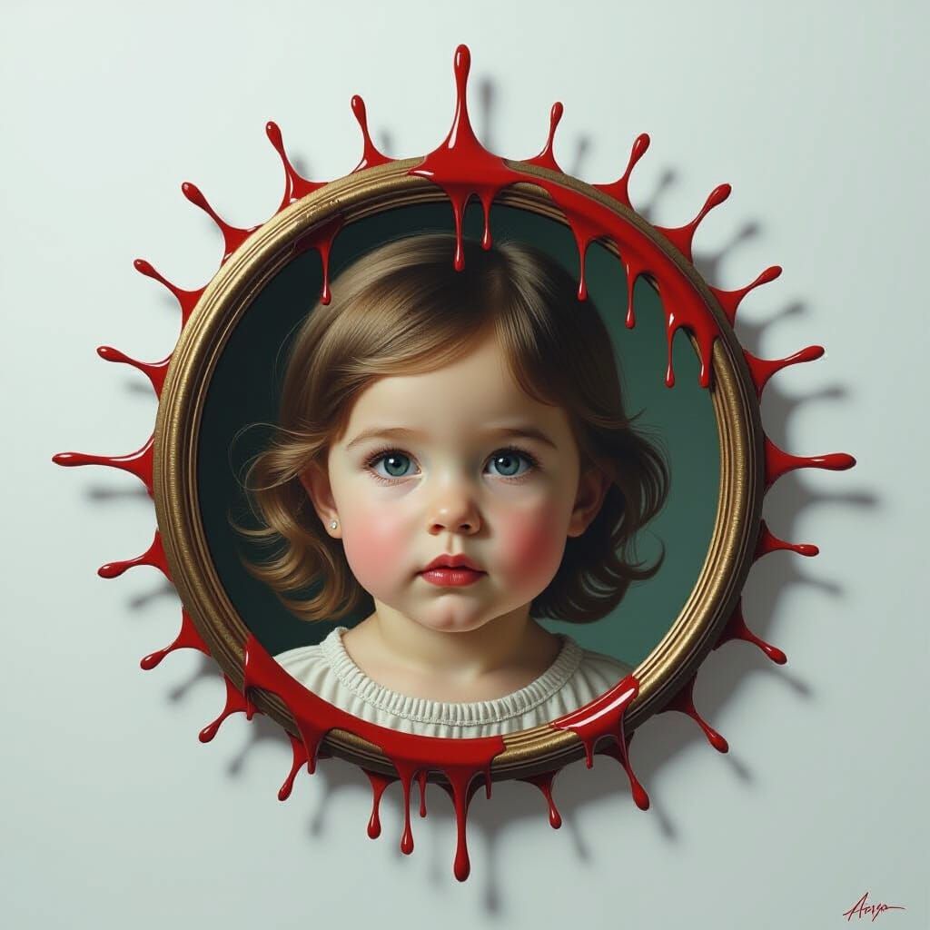 Menacing Round Mirror Reflecting Child's Face with Dripping ...