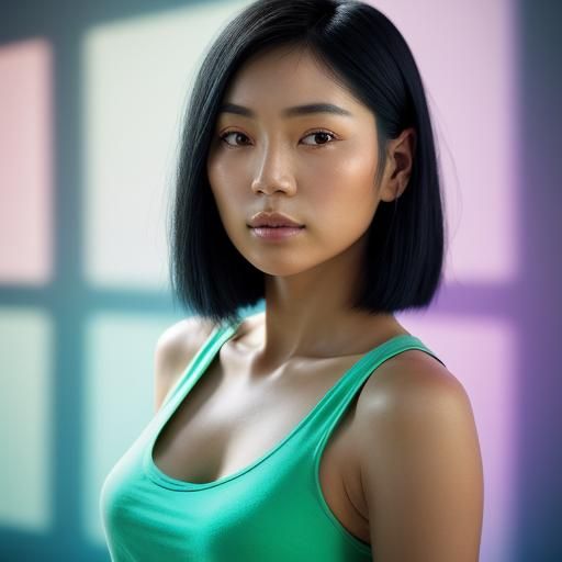 Elegant Asian Woman in Tank Top: Digital Portrait