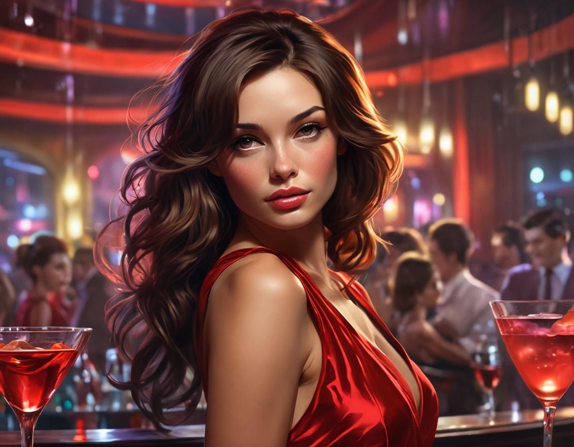 Glamorous Woman in Nightclub, Fauvism Impressionist Portrait