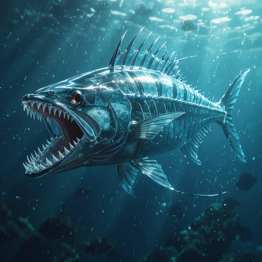 Hyperdetailed Glassfin Barracuda in Dark Fantasy Style
