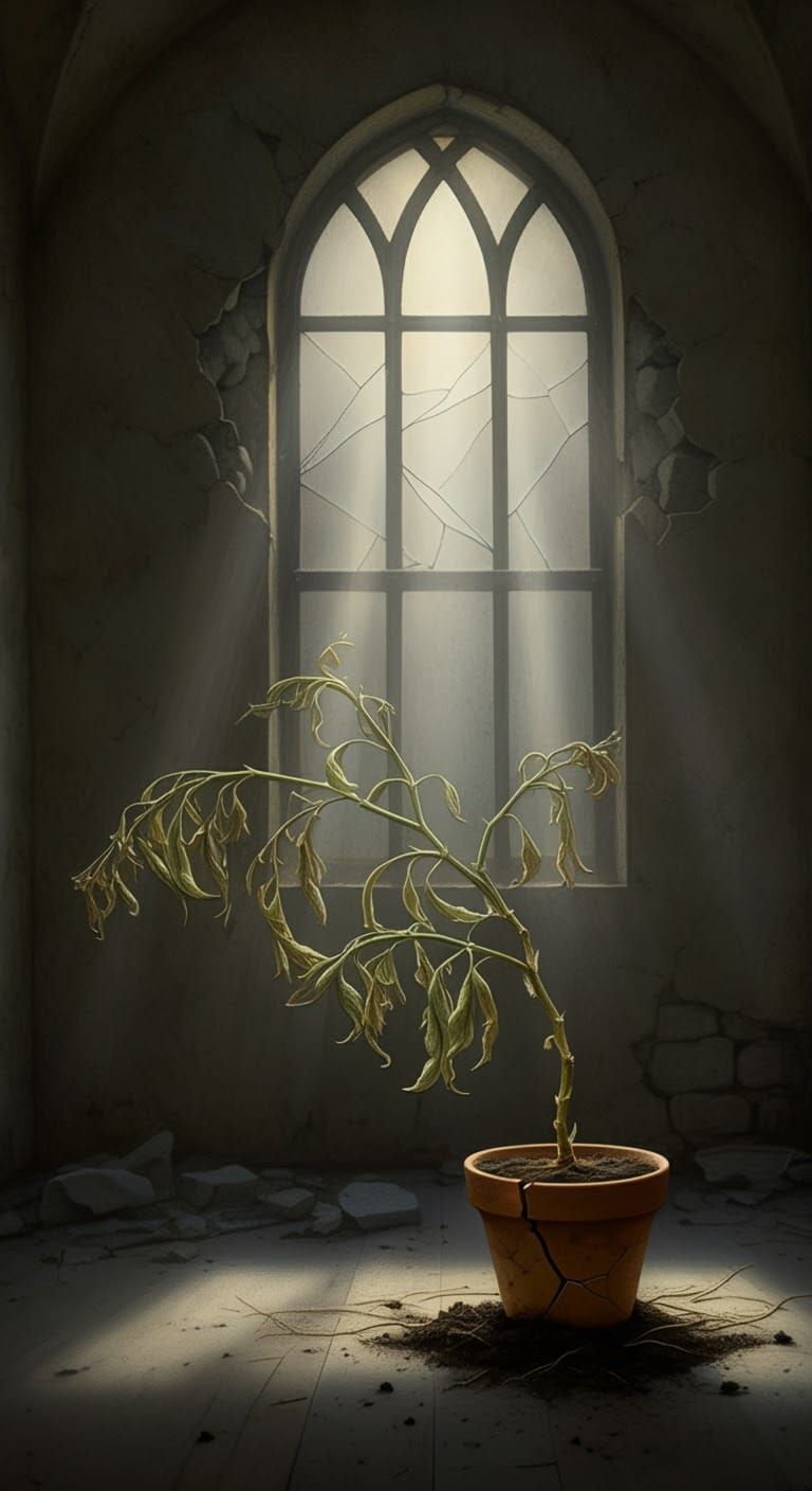 Forlorn Plant Strives Towards Unreachable Window in Muted, M...