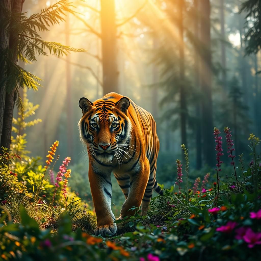 Majestic Tiger in Himalayan Forest, Cinematic Lighting