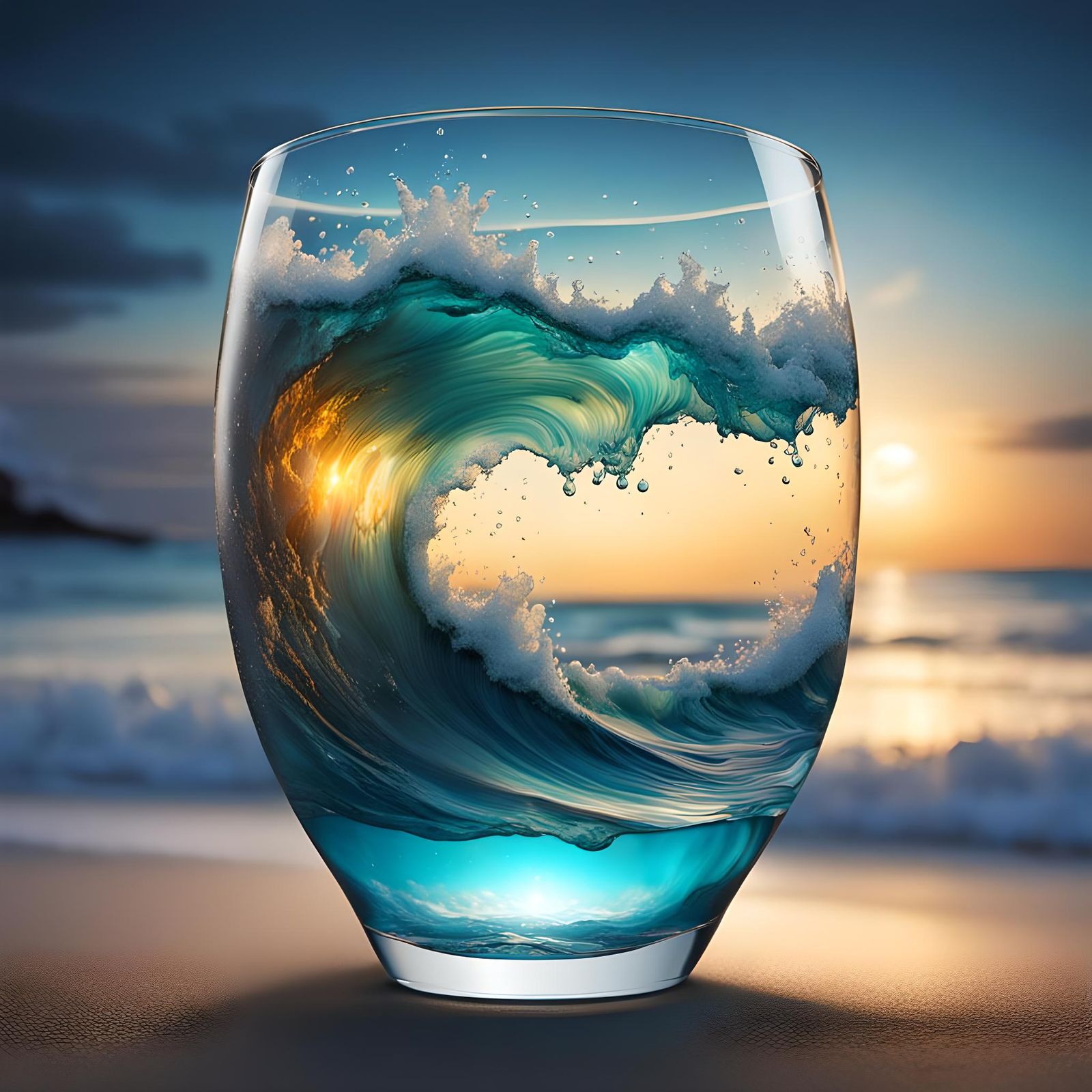 Hyperrealistic Sea Waves Captured in Glass