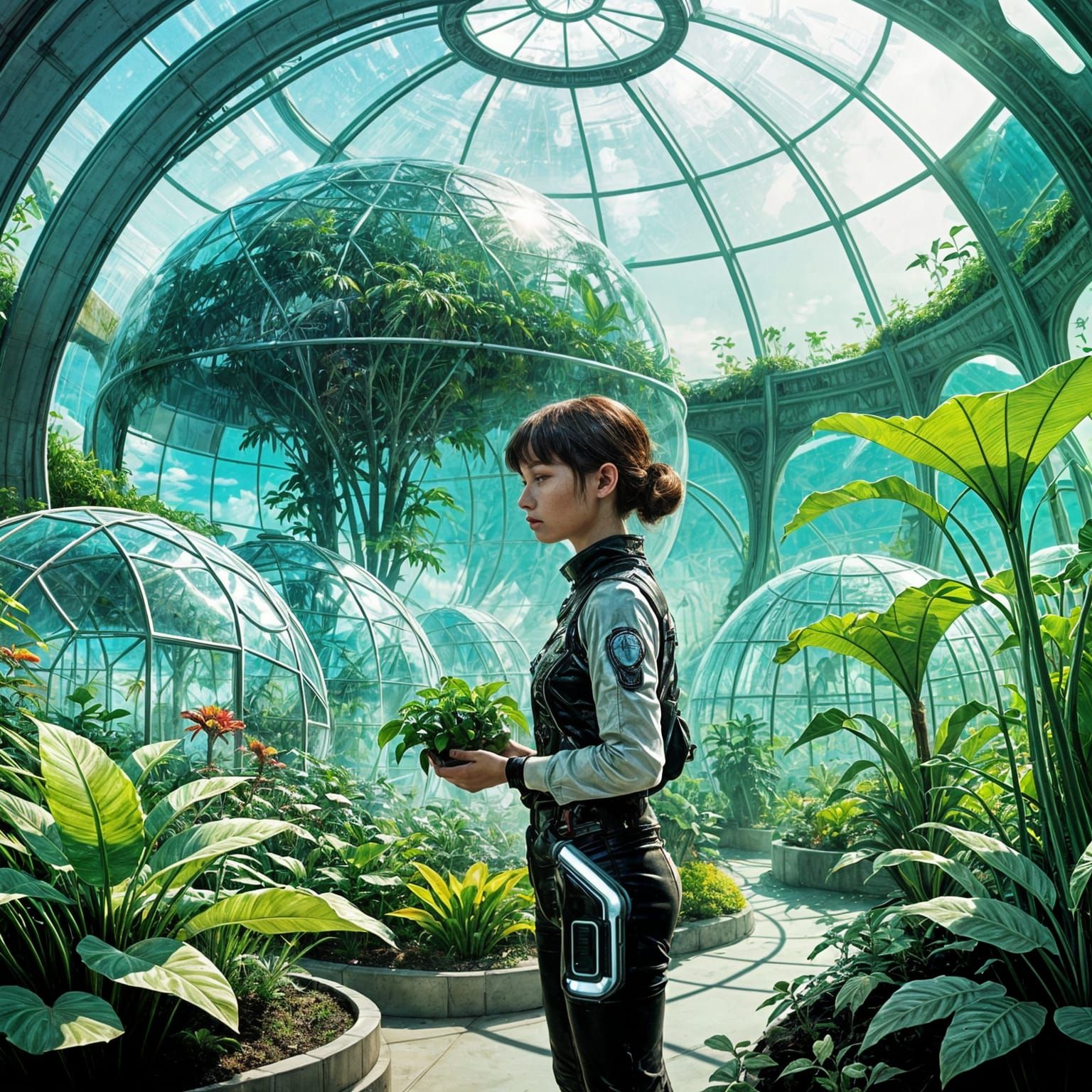 Lush Oasis on a Desolate World in Moebius Style