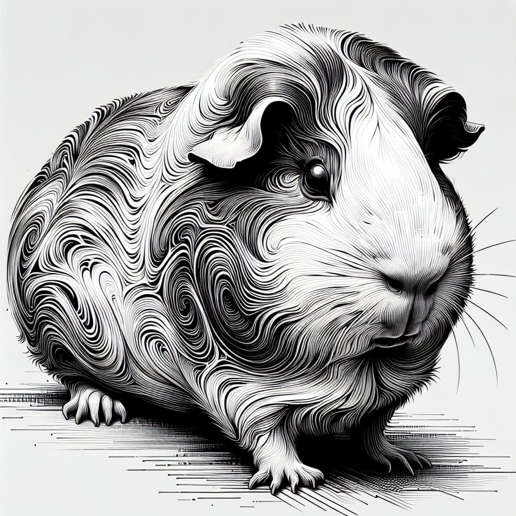 Surreal Guinea Pig in Hand-Drawn Style