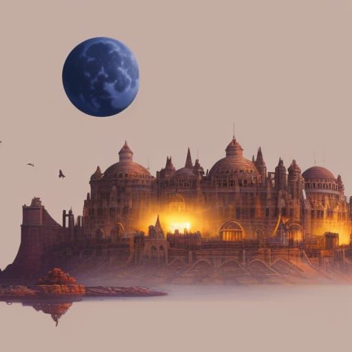 Surreal Moon Bread Landscape, Digital Matte Painting