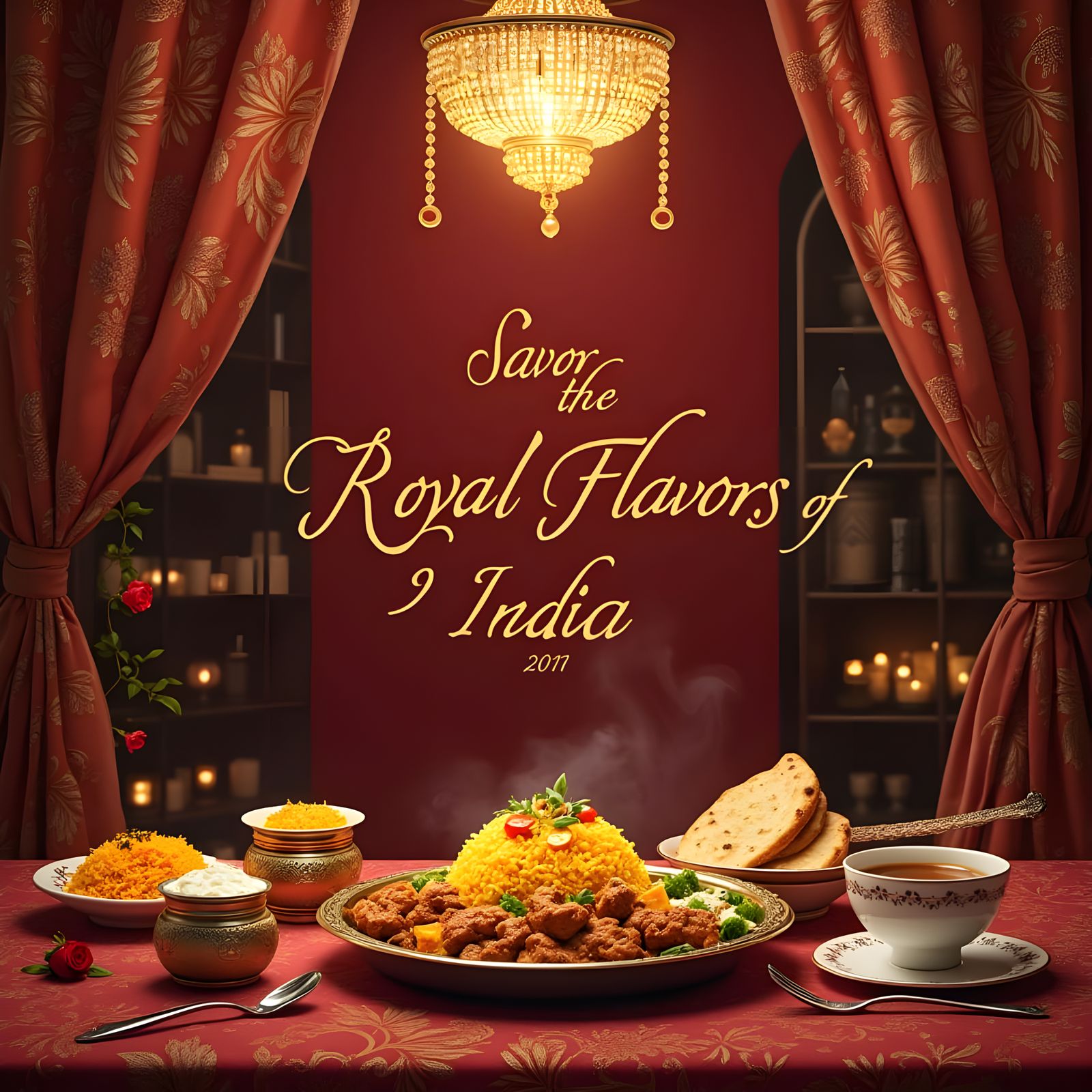 Luxurious Indian Restaurant Wall Art in Gold and Maroon