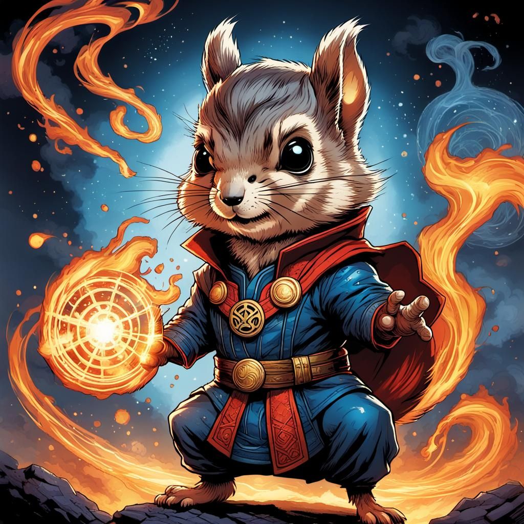 Squirrel in Doctor Strange Costume, Comic Book Art