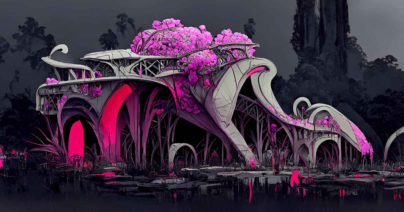 Ornate Bridge in Botanical Garden, Art Nouveau Style