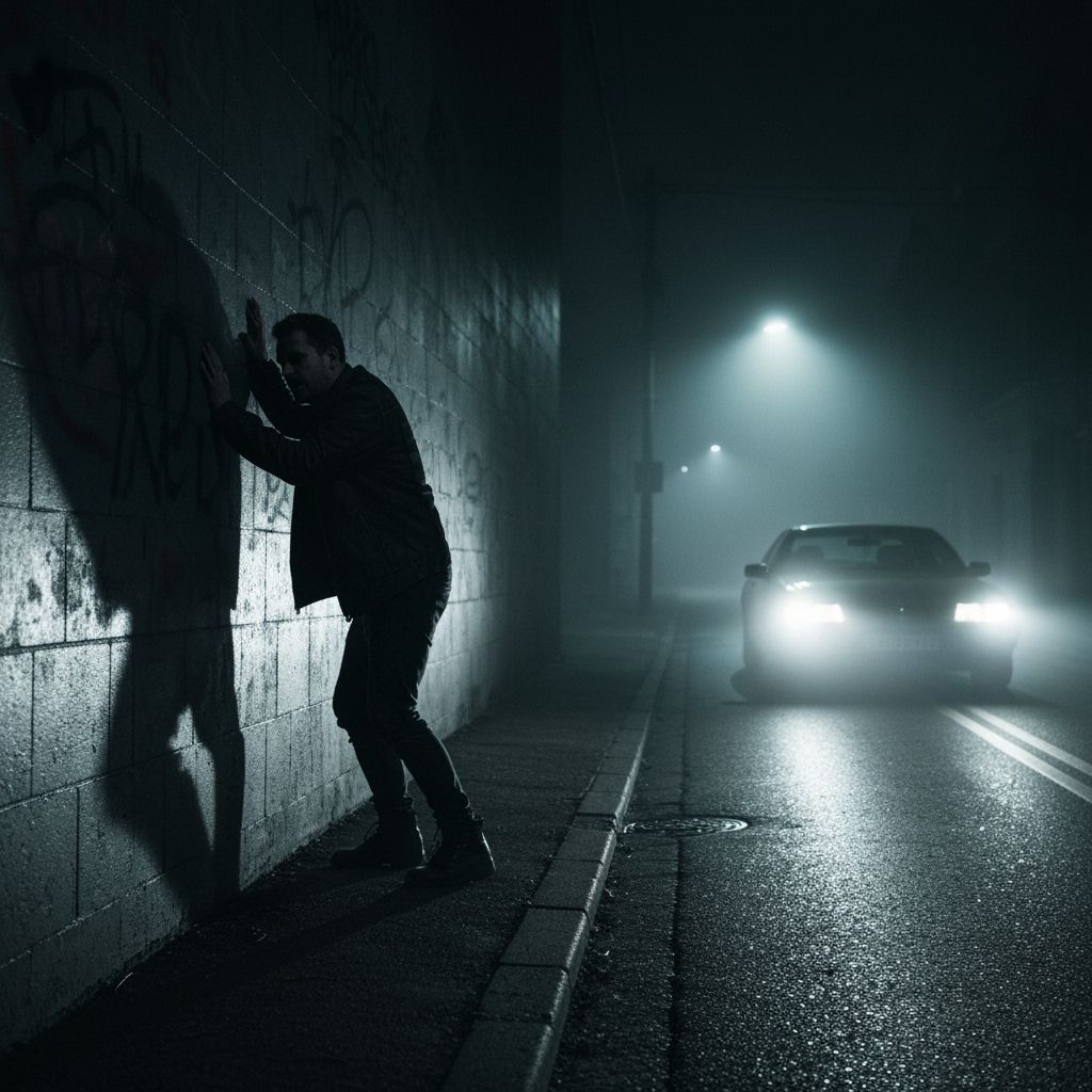 Ominous Figure Hides in Foggy Cityscape