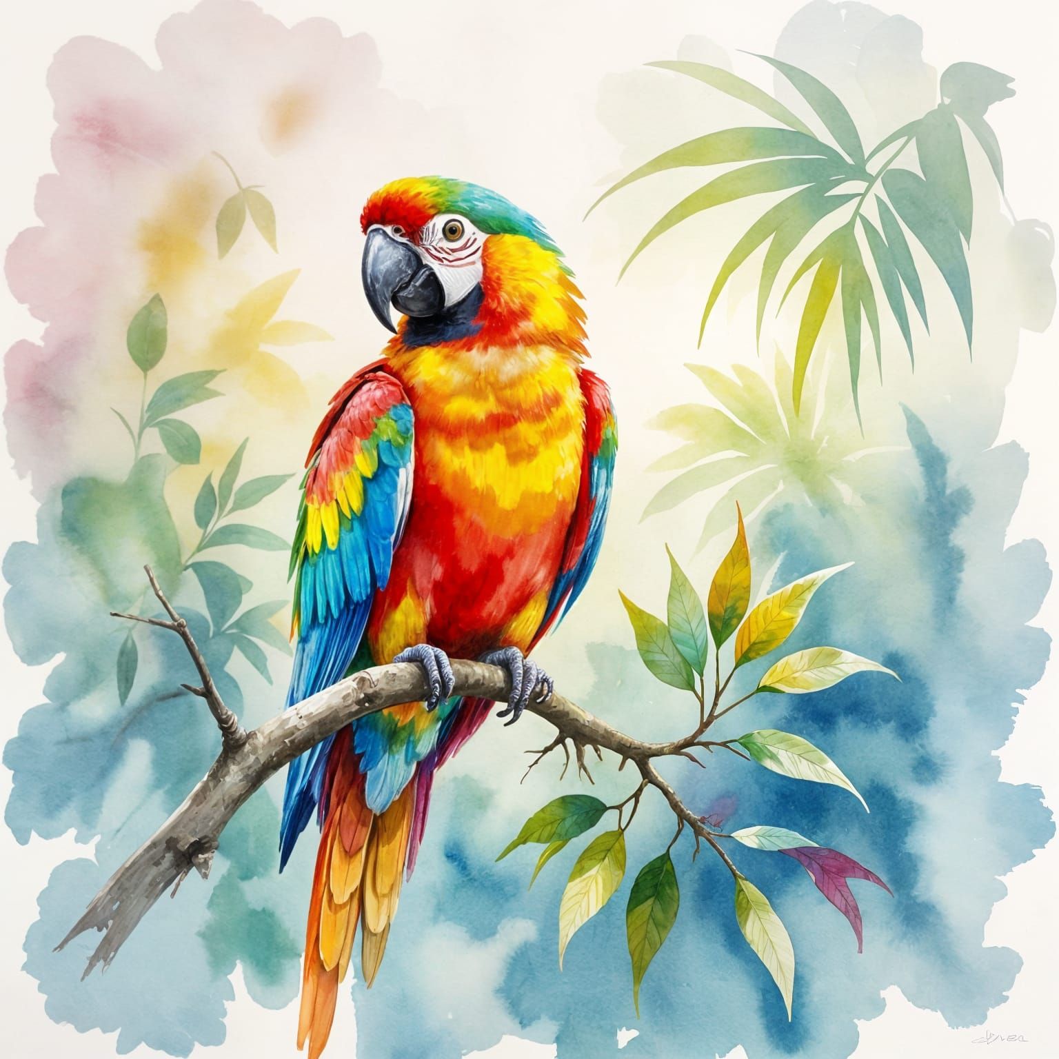 Colorful Parrot in Watercolor Painting