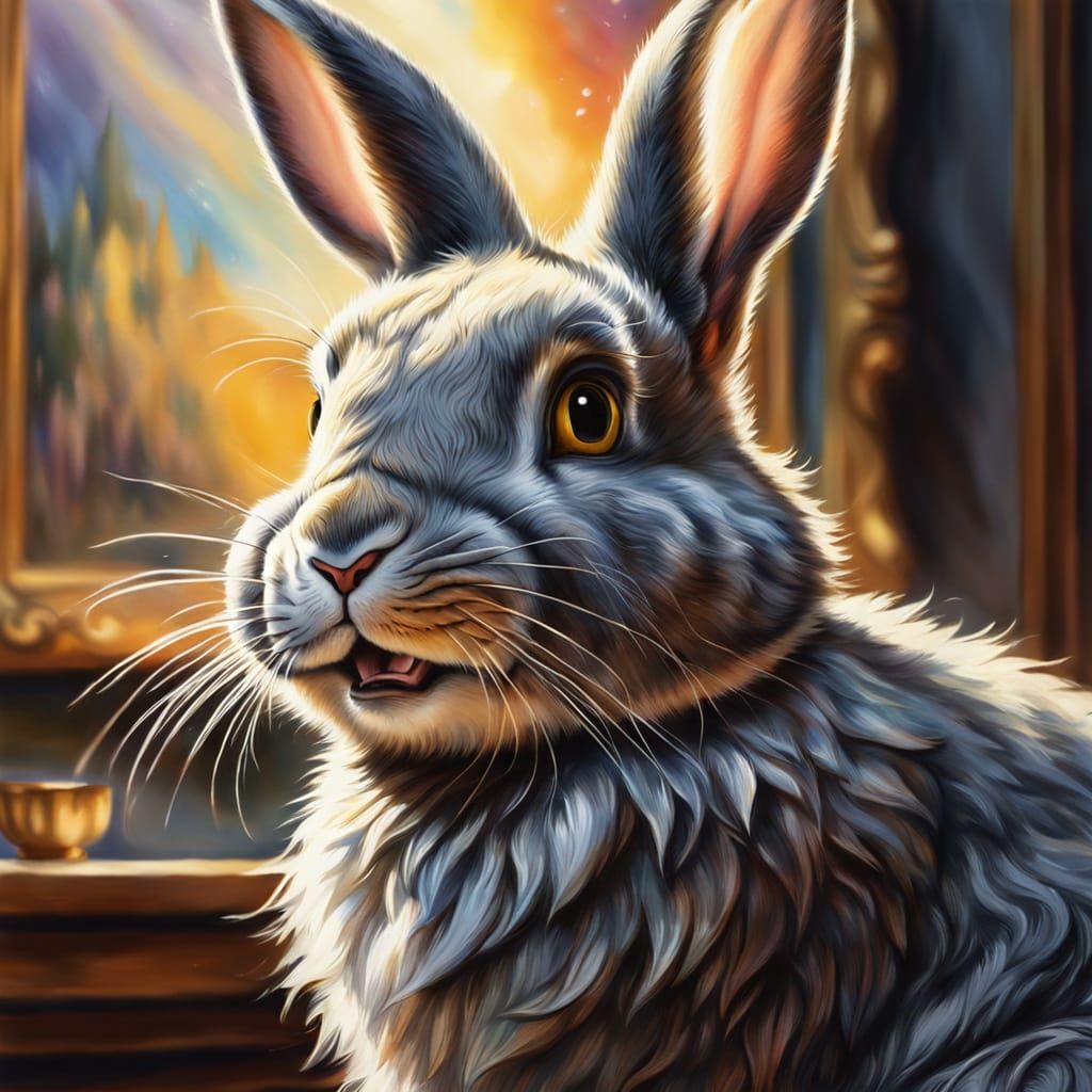 Laughing Rabbit in Charcoal, Impressionist Gouache Style