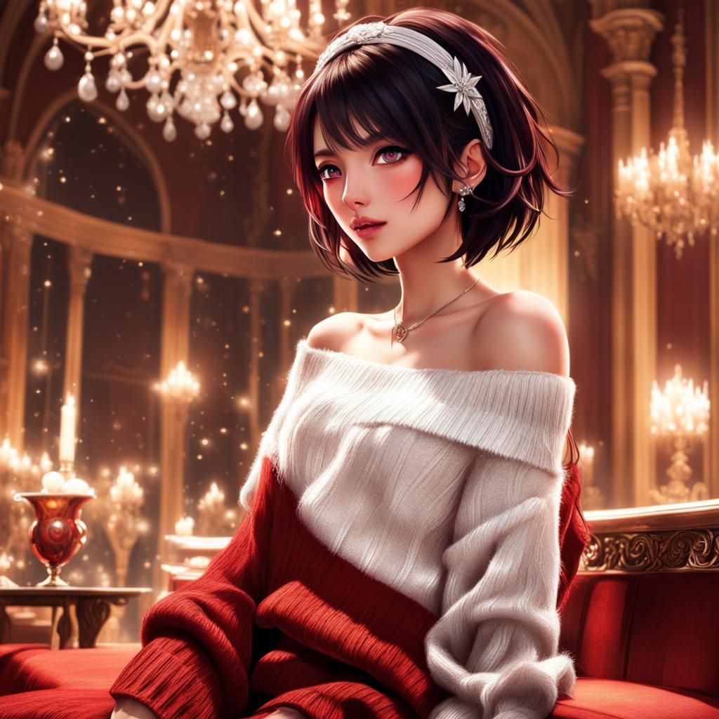 Confident Woman with Red Eyes in Living Room