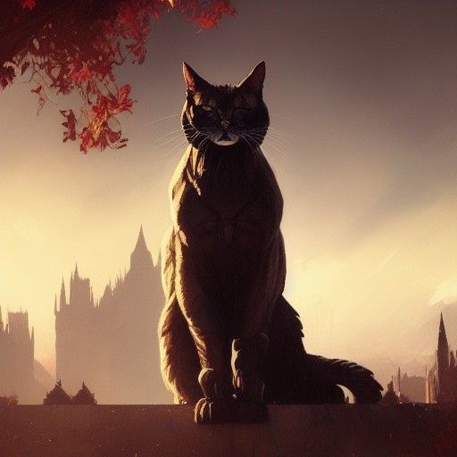 Giant Cat in Dark Fantasy Style