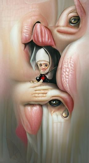 Nun Kisses Devil in Church: Hyperrealistic Art