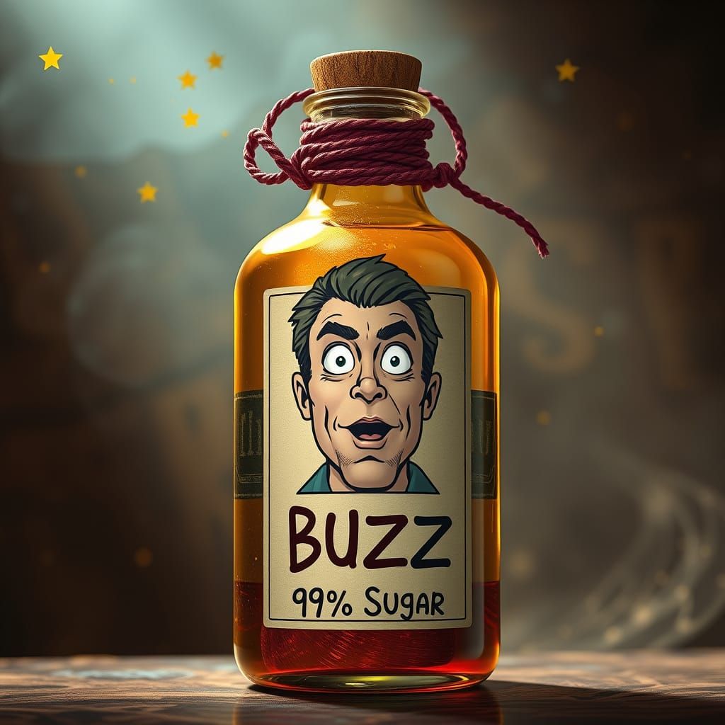 Comical Fantasy Figure Reveals a Bottle of Sparkling Potion