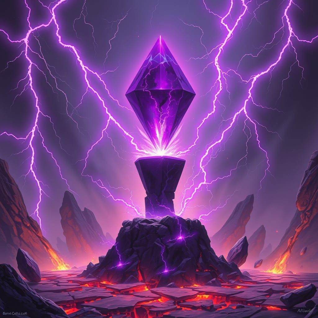 Glowing Purple Gem Amidst Cosmic Chaos