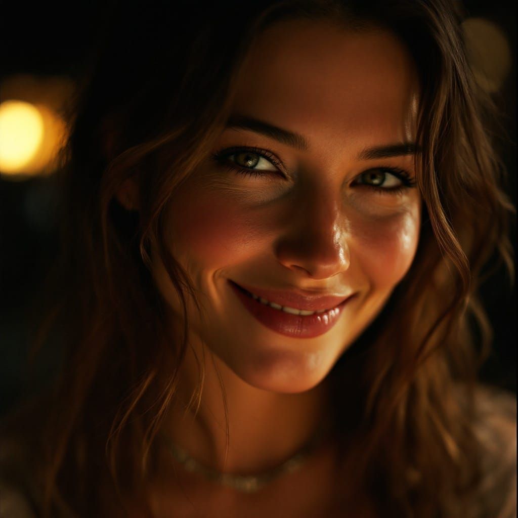 Enchanting Film Actress Smile Captured in a Golden Light