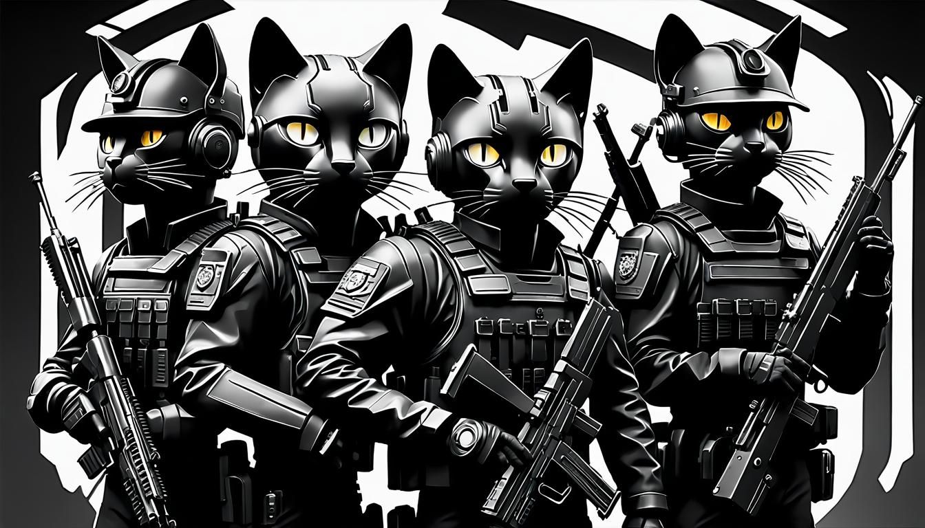 Cyberpunk Anime Cats: Mechanical Family Portrait