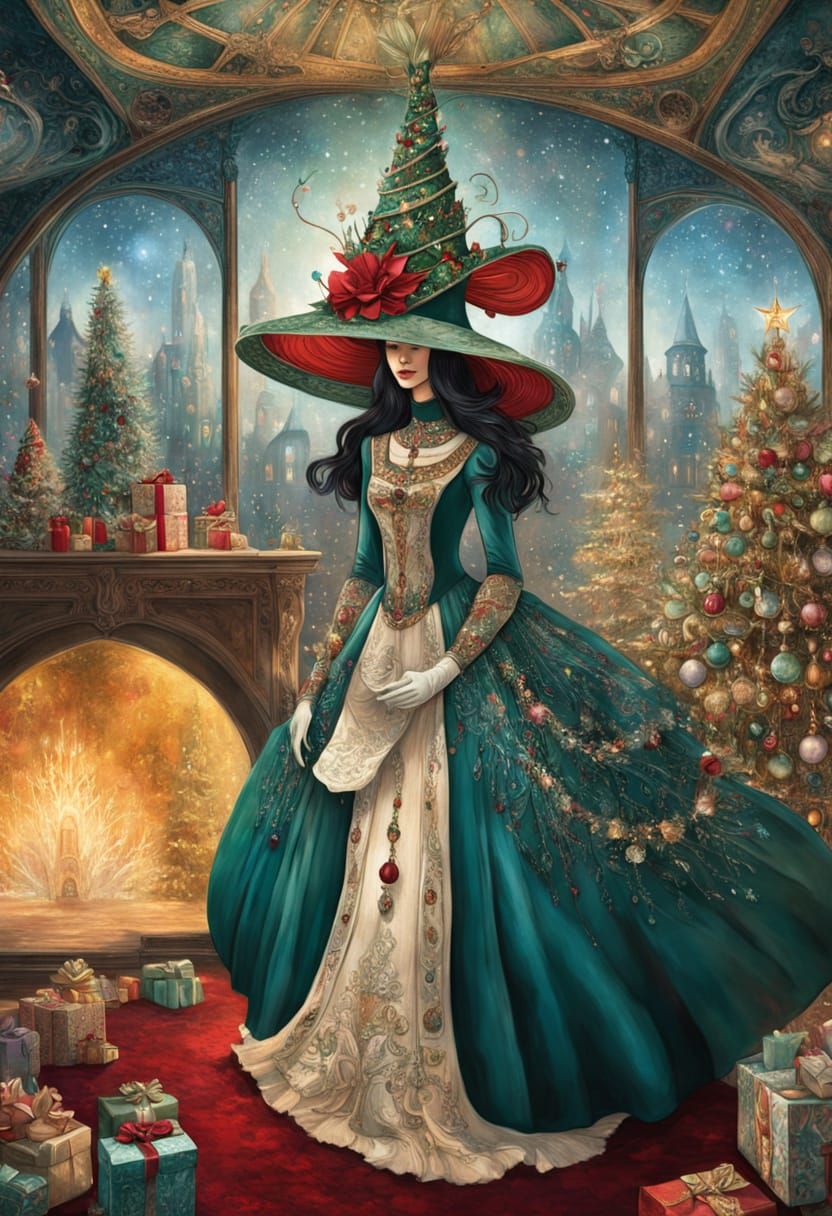 Enchanting Christmas Woman with Festive Hat