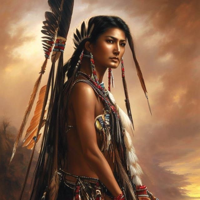 Native American Woman in Romantic Portrait Style