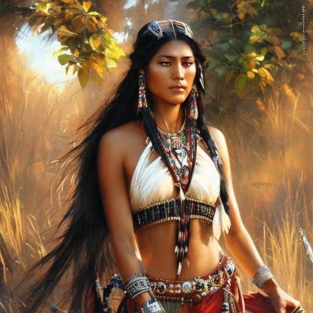 Fantasy Native American Woman in Painted Style