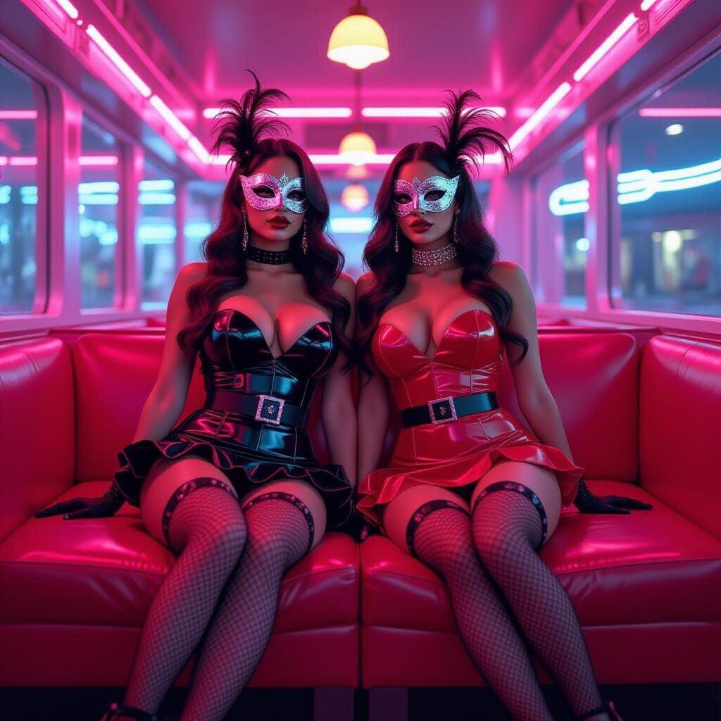 Latinas in a Neon-Lit Futuristic Diner