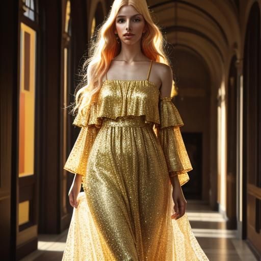 Beautiful Woman in Gold Gilt Style
