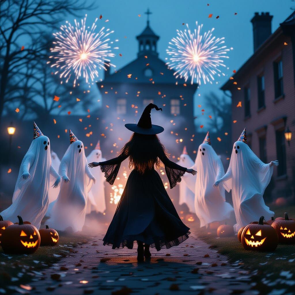 Witch and Ghosts Celebrate New Year's Eve with Spectral Danc...