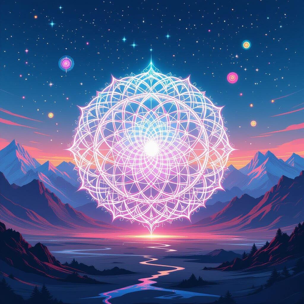 Intricate Mandala in Ladakh: Neon Digital Art