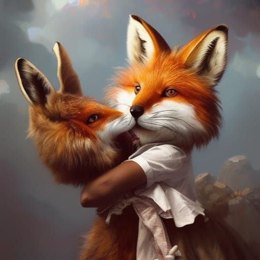 Easter Bunny and Fox Portrait in Detailed Digital Art