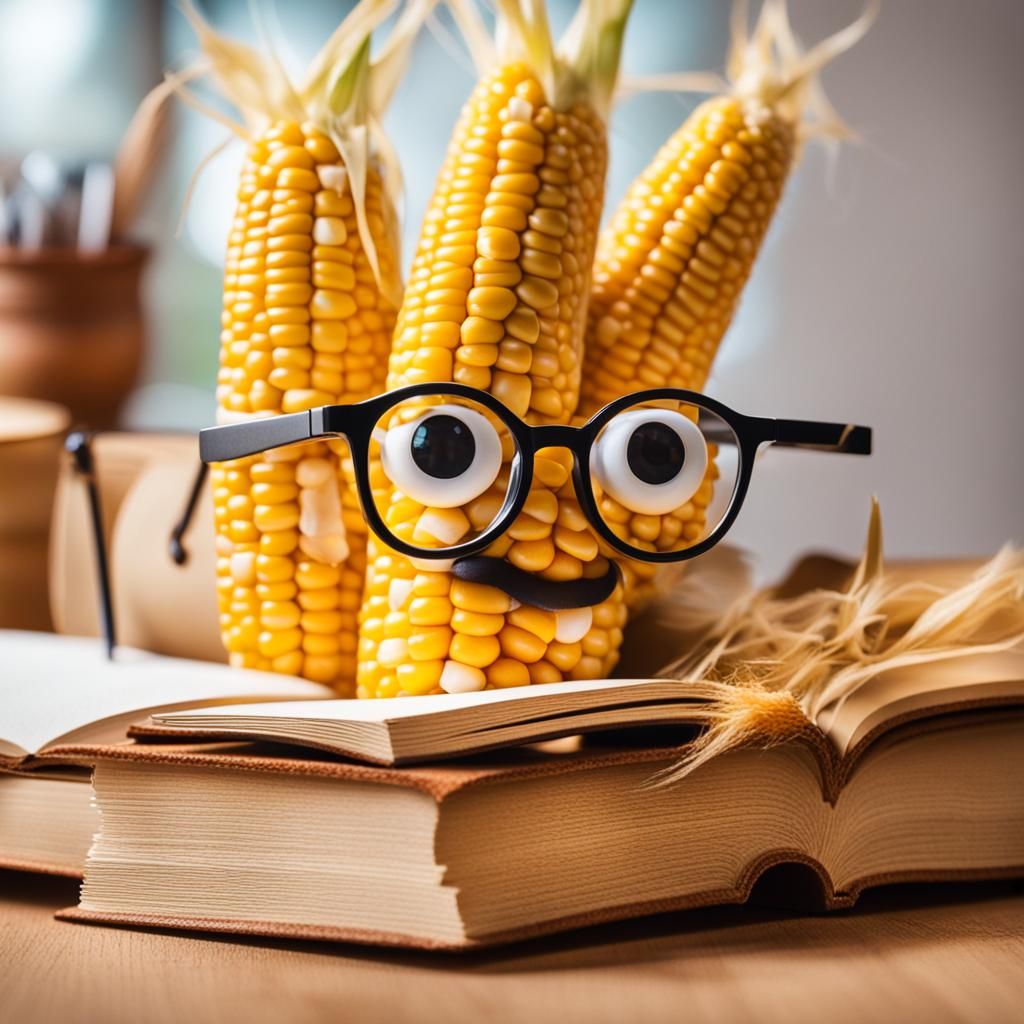 Corn Studying Books in Sharp Focus Photo