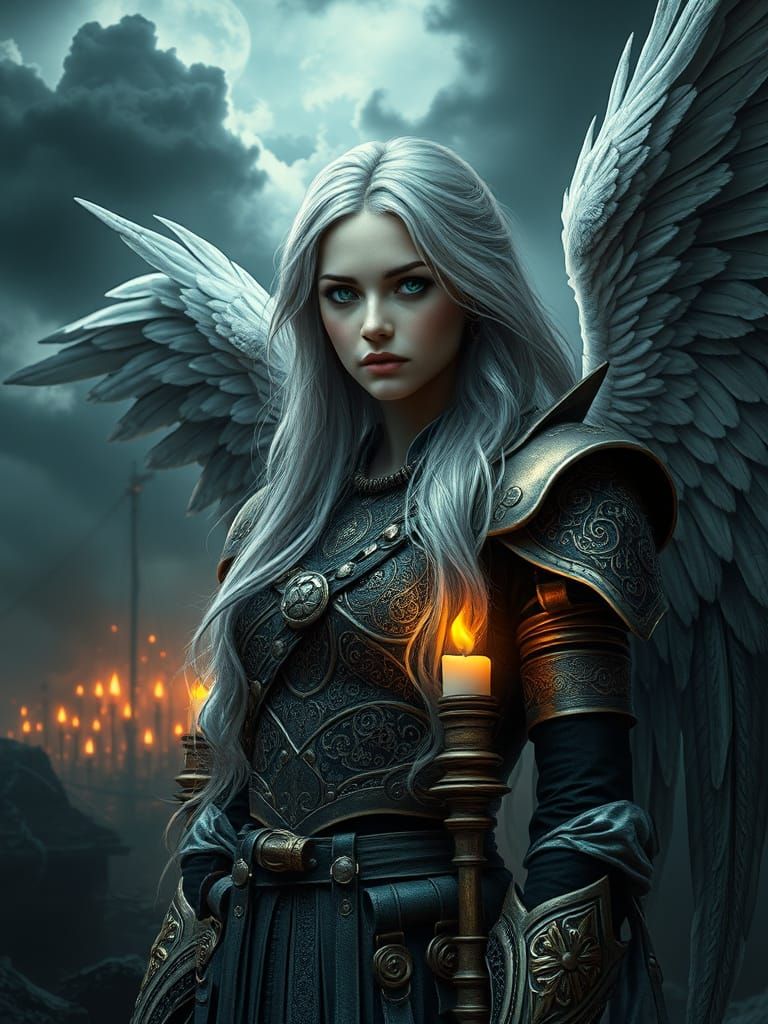 Ethereal Guardian in Dark, Gothic Steampunk Realism