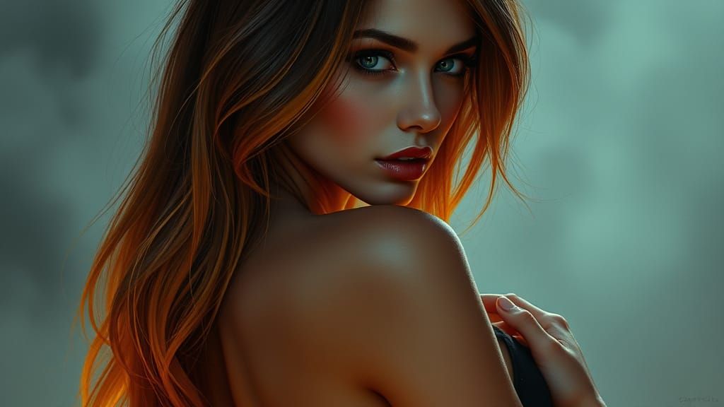 Ethereal Seductress with Amber Glow Hair