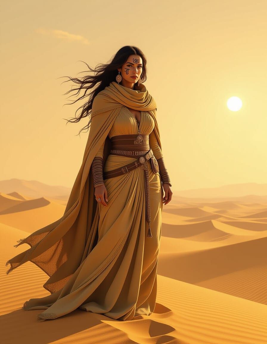 Desert Woman with Sacred Tattoos in Digital Painting