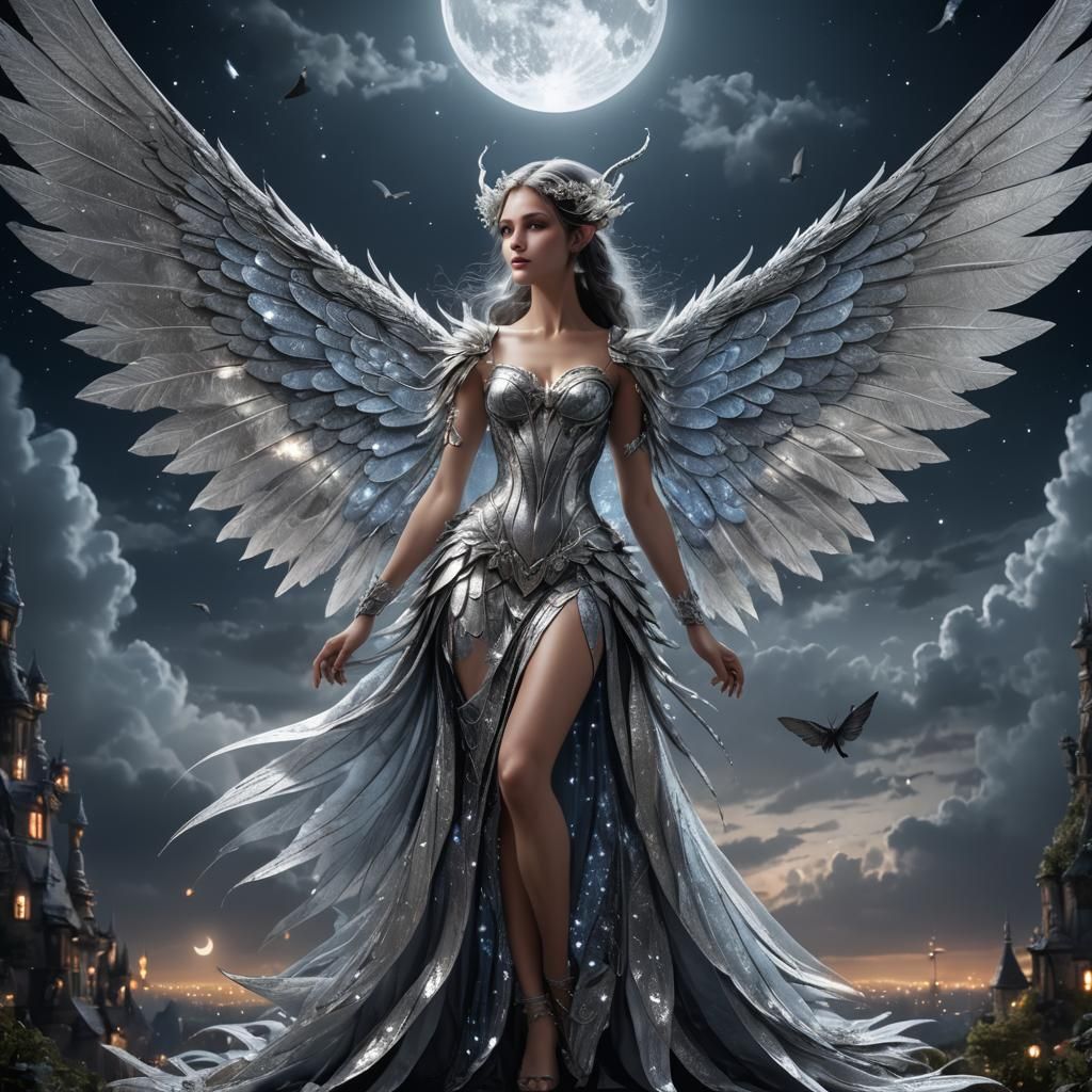 Silver Moonlight Fairy with Large Wings
