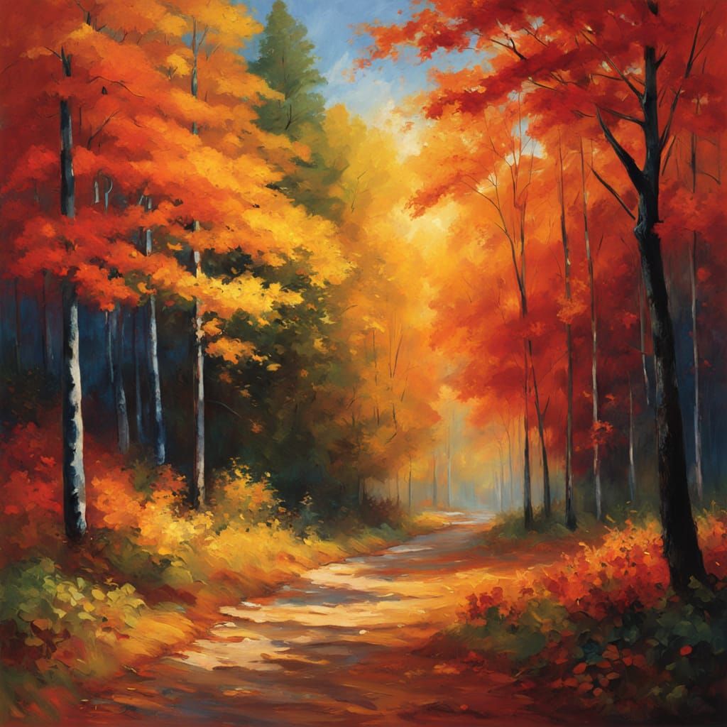 Vibrant Autumn Landscape in Impressionist Style