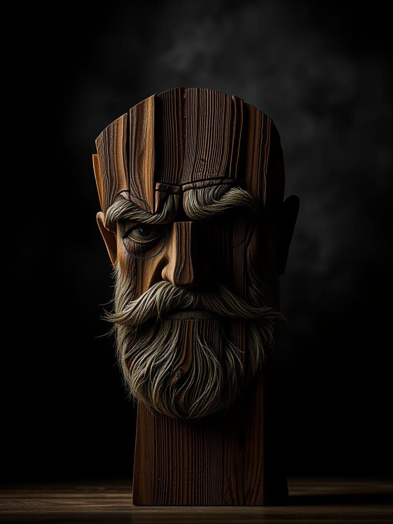 Grumpy Grandpa Silhouette of Wood Texture